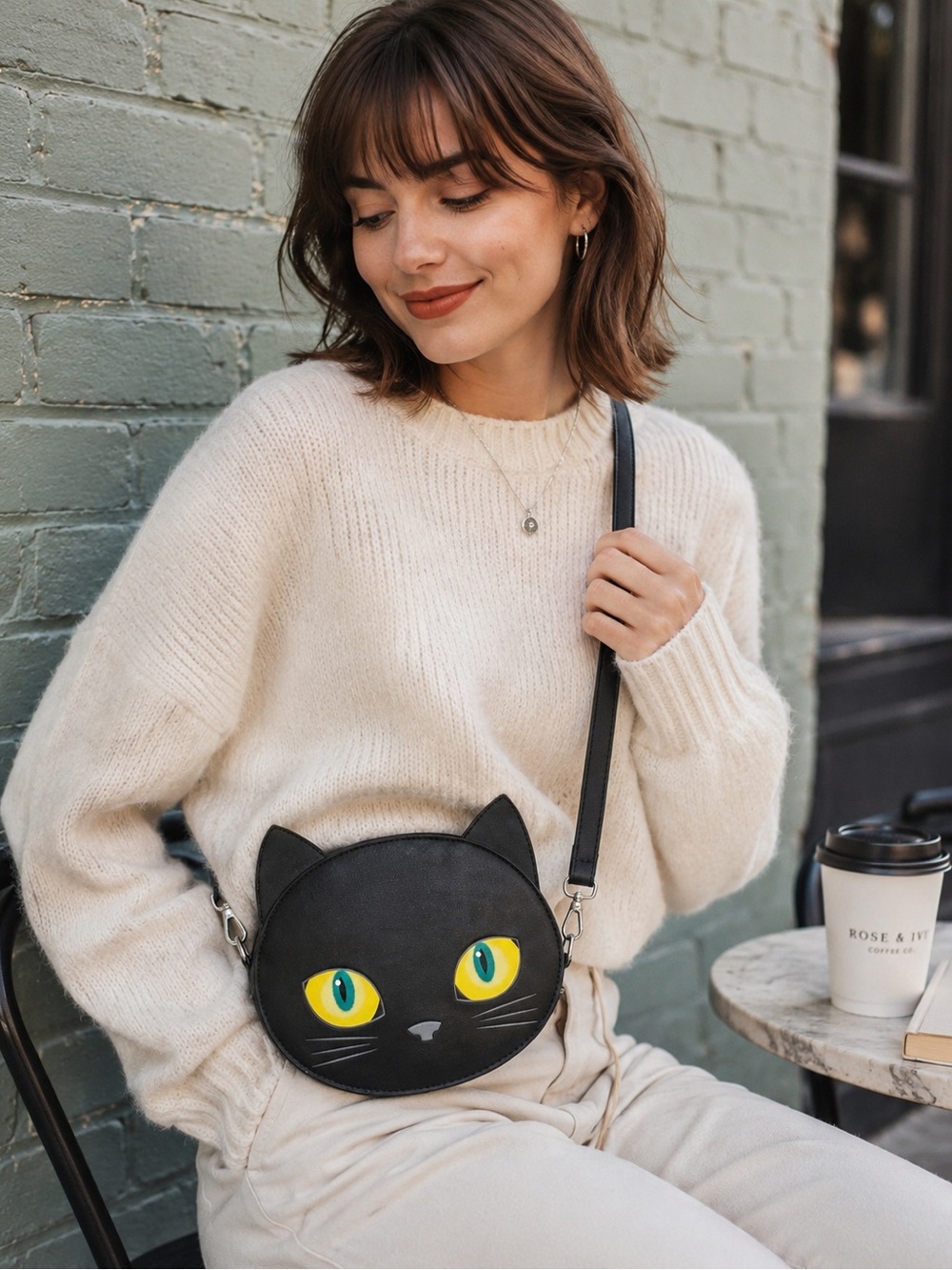 Mad Engine Black Cat Crossbody Bag with Yellow Eyes - Picture 5 of 5